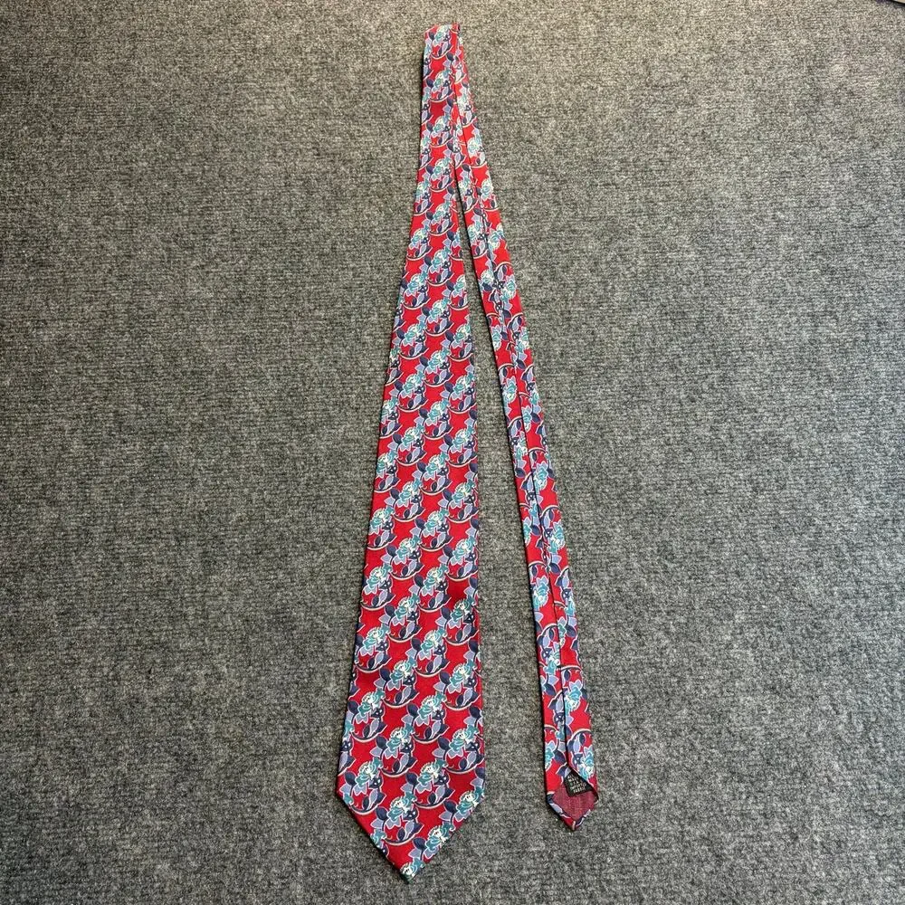 Vintage Christian Dior Monsieur Mens 100% Silk Red Blue Floral Neck Tie USA